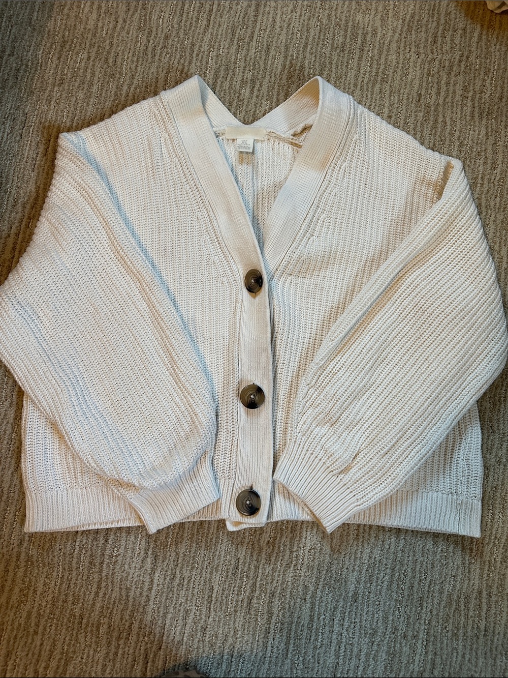 H&M Cream Button-Front Chunky Knit Cardigan